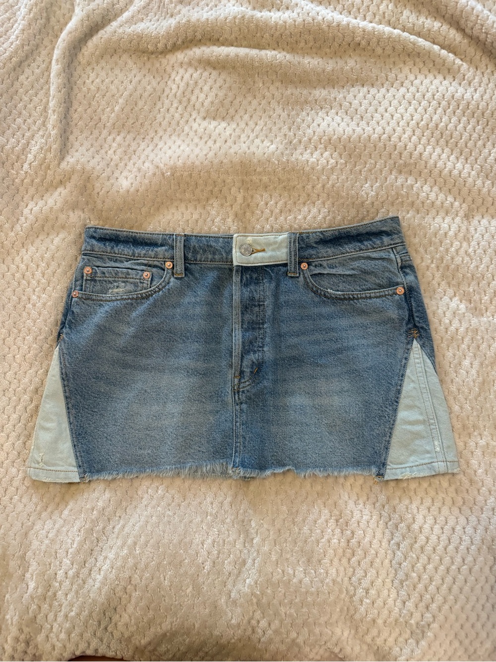 We The Free Two-Tone Blue Denim Mini Skirt